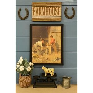 1968 C.C. Ward The Grindstone Framed Art Print Farmhouse Rustic Barn Decor
